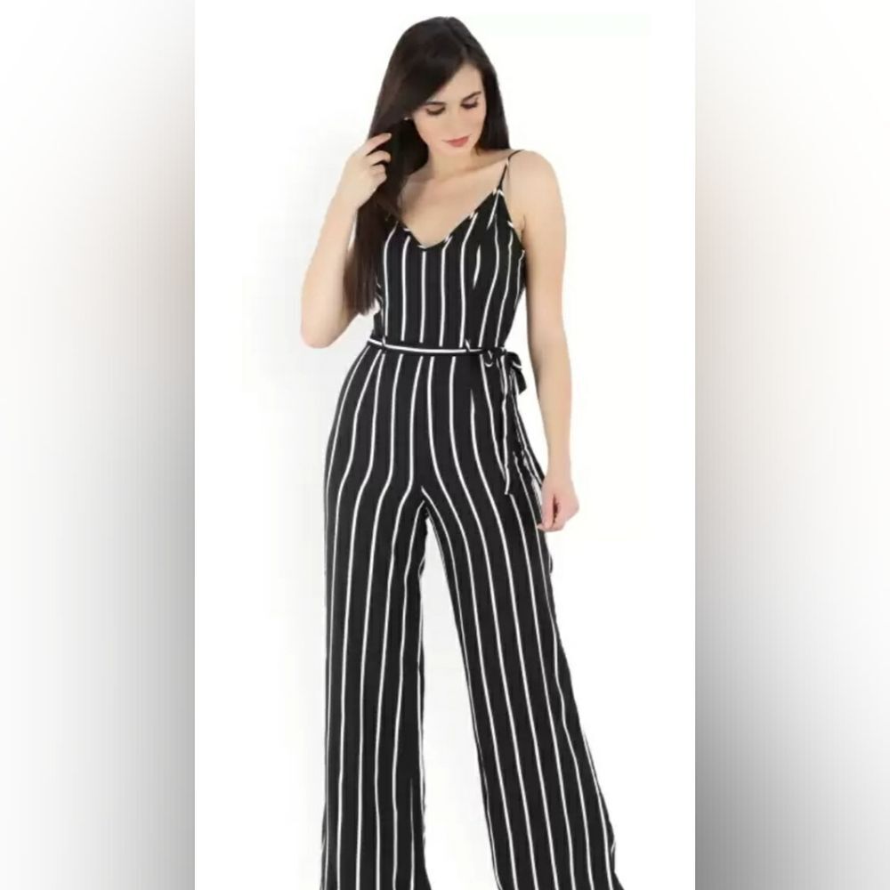Forever 21 Black and Gold Striped Spaghetti Strap Romper